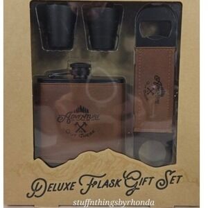 Adventure Out There Deluxe Flask Shot Glass & Bottle Opener Gift Set NIB‎